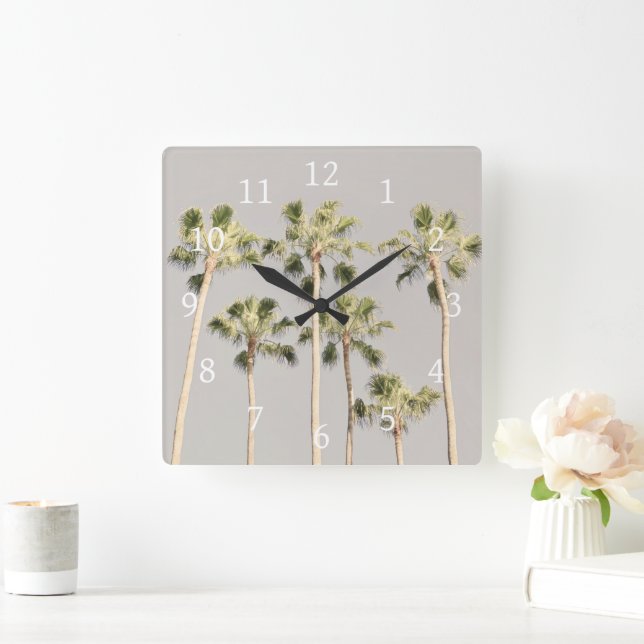 Palm Trees Beach Design 288 Pewter Green Colour Square Wall Clock (Home)