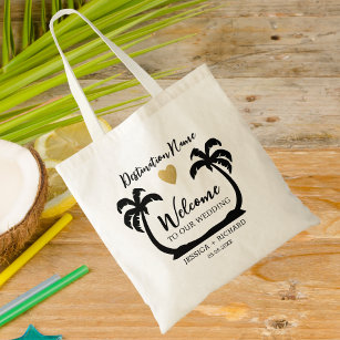 Palm Trees Beach Destination Wedding Welcome  Tote Bag