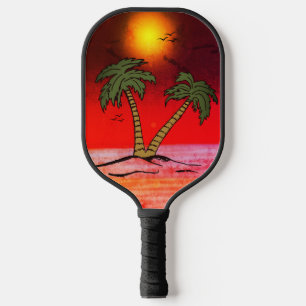 Palm Trees Beach Purple Pickleball Paddle