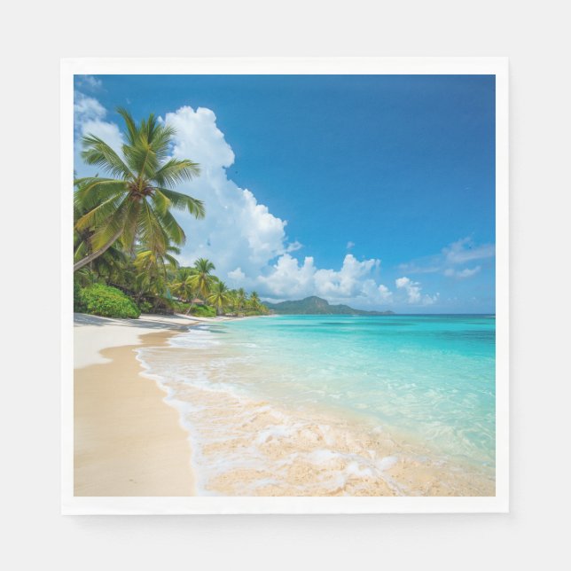 Palm Trees Beach Tropical Ocean  Napkin (Front)