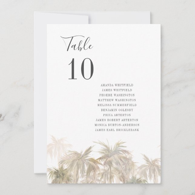 Palm Trees Beach Wedding Table Numbers (Front)