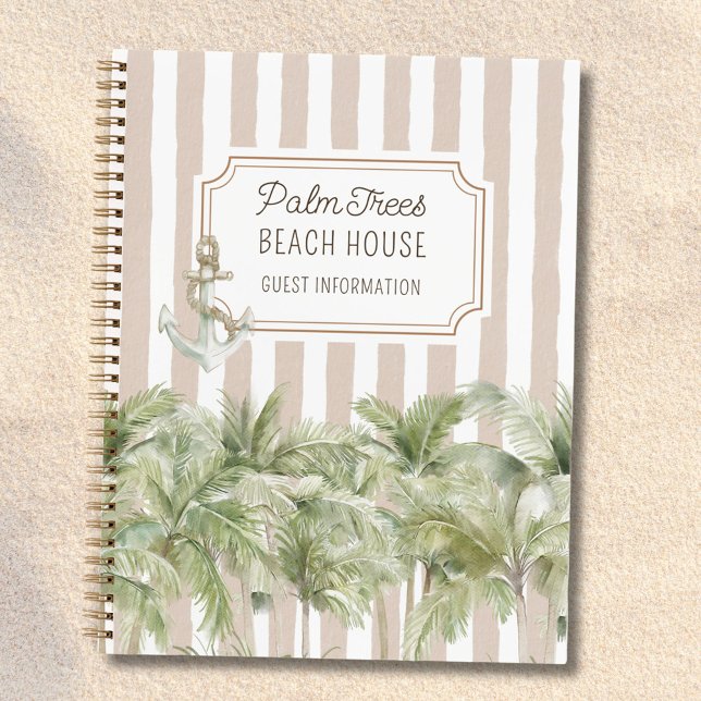 Palm Trees Beige Beach House Guestbook Notebook (In situ)