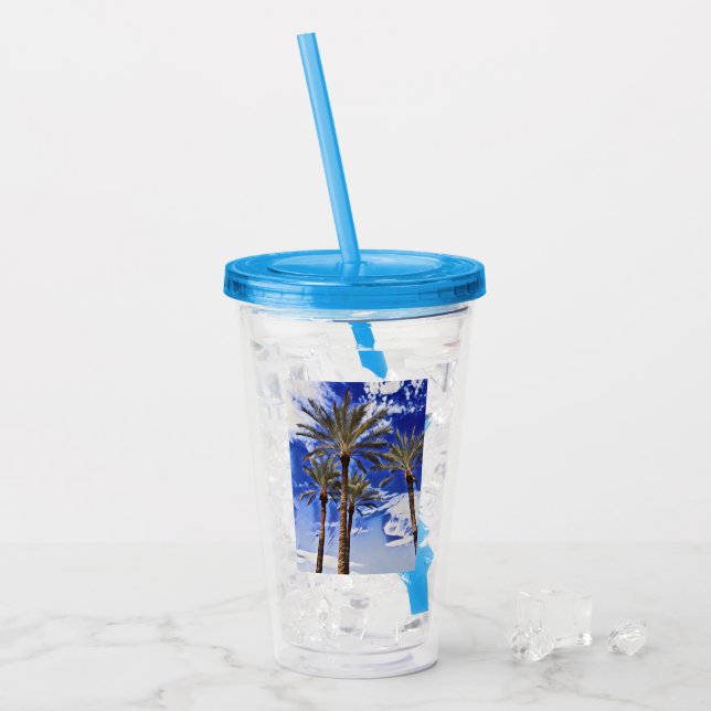 Palm Trees Blue Skies Acrylic Tumbler (Front Ice)
