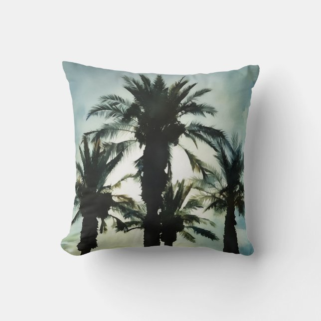 Palm Trees Blue Sunset Tropical Style Cushion (Front)