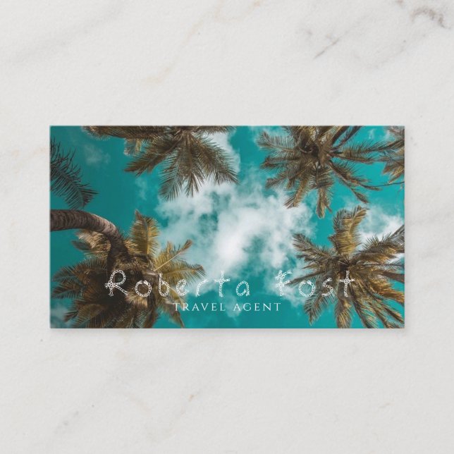 Palm Trees Blue Travel Agent Business Card (Front)
