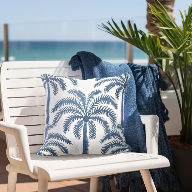 Palm Trees Blue White Cushion (Creator Uploaded)
