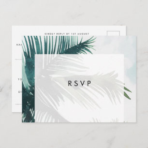 Palm trees boho beach wedding rsvp postcard