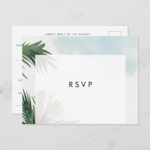 Palm trees boho beach wedding rsvp postcard