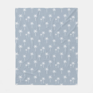 Palm Trees Boho Coastal Farmhouse Dusty Blue Fleece Blanket