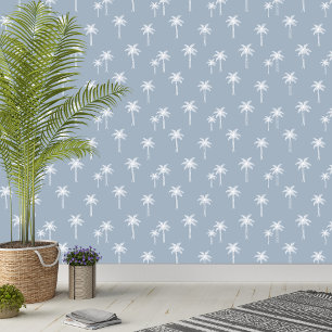 Palm Trees Boho Coastal Farmhouse Dusty Blue Wallpaper