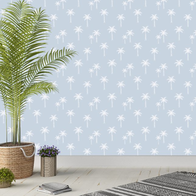 Palm Trees Boho Coastal Farmhouse Light Blue Wallpaper (Creator Uploaded)