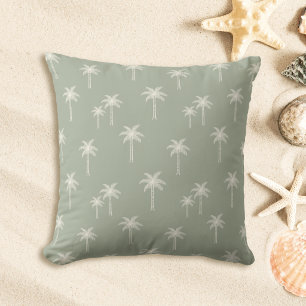 Palm Trees Boho Coastal Farmhouse Muted Sage Green Cushion
