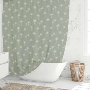 Palm Trees Boho Coastal Farmhouse Muted Sage Green Shower Curtain