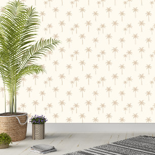 Palm Trees Boho Coastal Farmhouse Neutral Beige Wallpaper