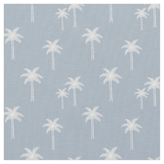 Palm Trees Boho Coastal Tropical Summer Blue Fabric (Close Up)