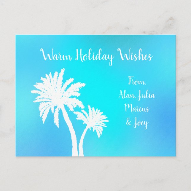 Palm Trees Bright Aqua Warm Christmas Wishes Postcard (Front)