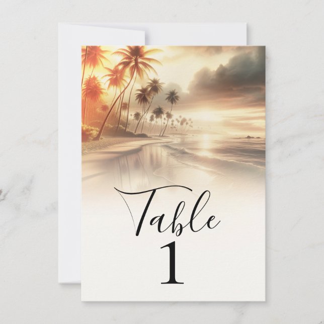 Palm Trees Coastal Beach Sunrise Table Number (Front)
