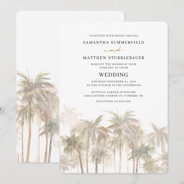 Palm Trees Coastal Destination Wedding Invitation (Front/Back)