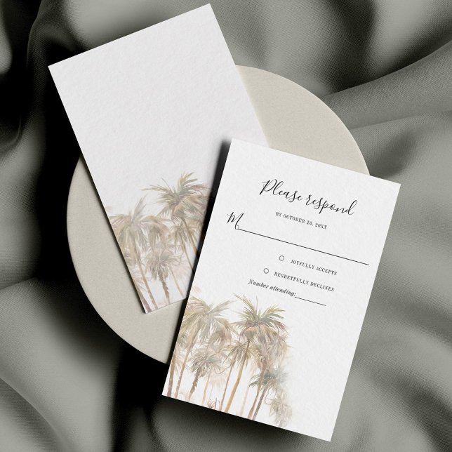 Palm Trees Coastal Watercolor Wedding RSVP Card (Creator Uploaded)
