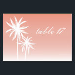 Palm Trees Coral Wedding Table Number Card<br><div class="desc">A wedding table number place card featuring an illustration of two palm trees over a coral ombre background.</div>