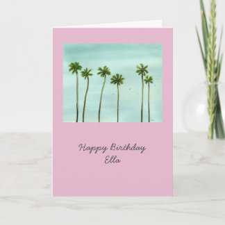 Palm Trees customisable birthday card in pink 