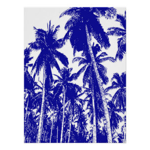 Palm Trees Design Blue & White Posterised Effect Poster