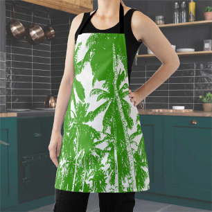 Palm Trees Design in Green and White Apron