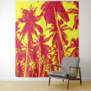 Palm Trees Design Red & Yellow Posterised Effect T Tapestry