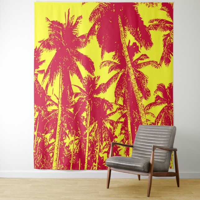Palm Trees Design Red & Yellow Posterised Effect T Tapestry (In Situ)