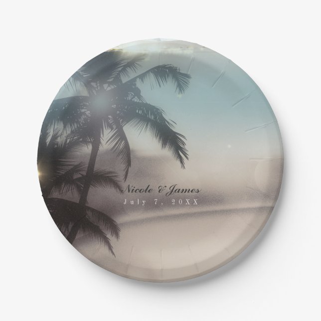 Palm Trees Elegant Chic Tropical Beach Party Paper Plate (Front)