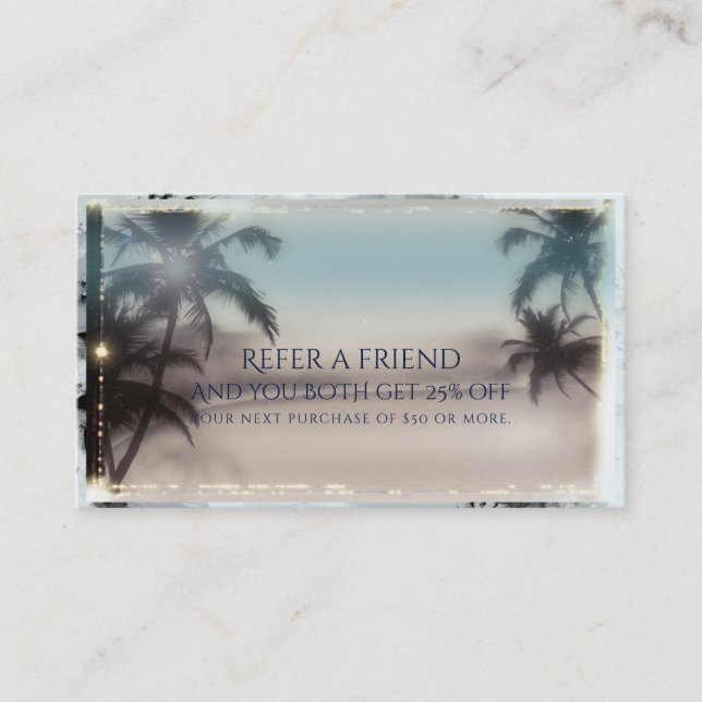 Palm Trees Elegant Tropical Beach Refer a Friend Referral Card (Front)
