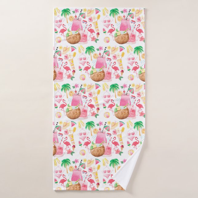 Palm Trees & Flamingos Beach Lover Bath Towel (Bath Towel)