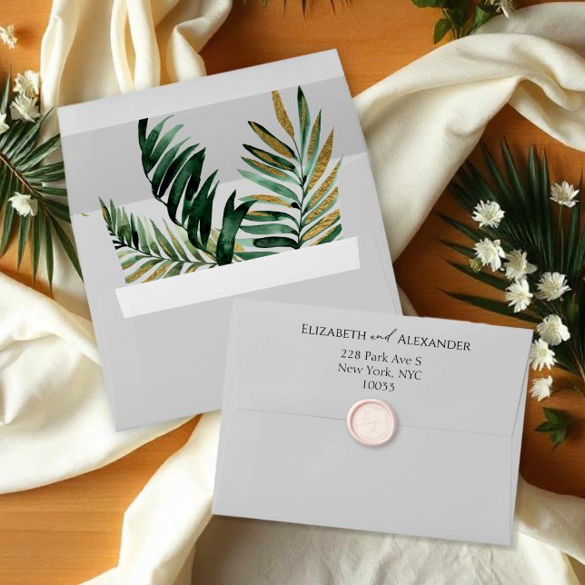 Palm Trees Gilded Liner & Return Address Envelope (Creator Uploaded)