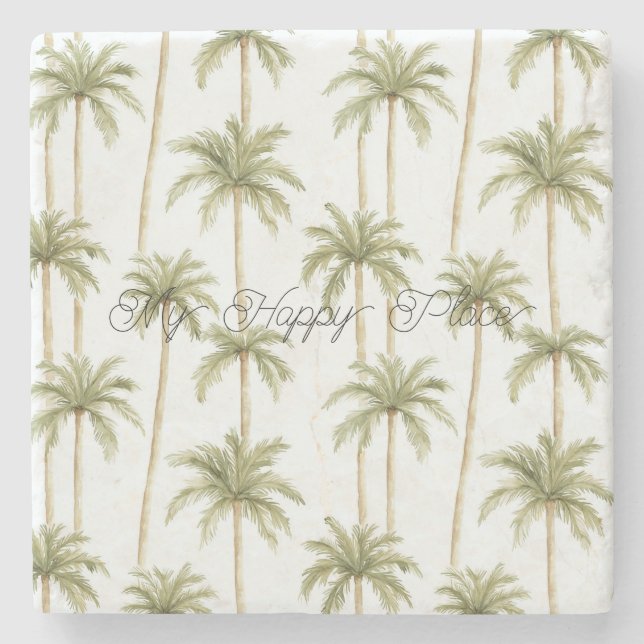Palm Trees Happy Place Stone Coaster (Front)