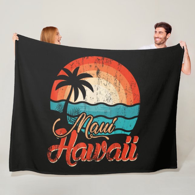 Palm Trees Hawaiian Beach Fleece Blanket (In Situ)