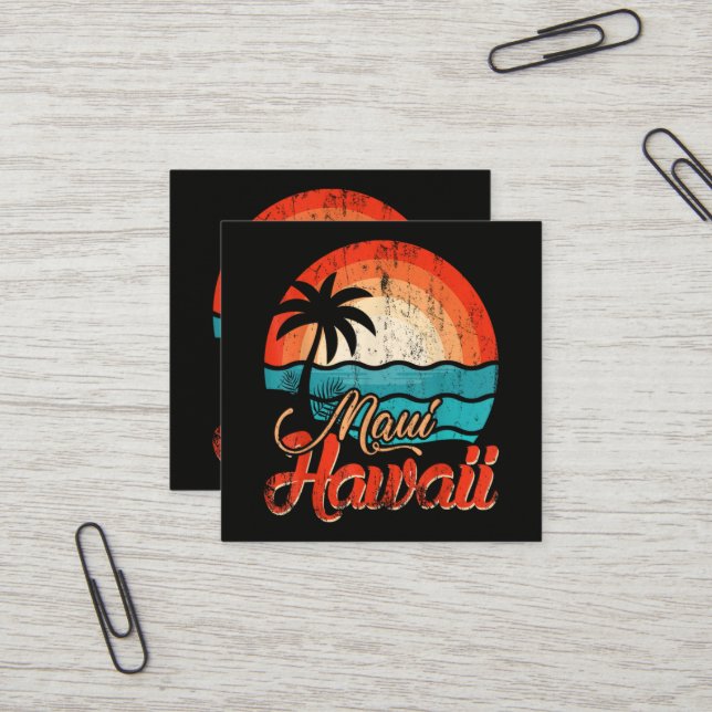 Palm Trees Hawaiian Beach Square Business Card (Front/Back In Situ)