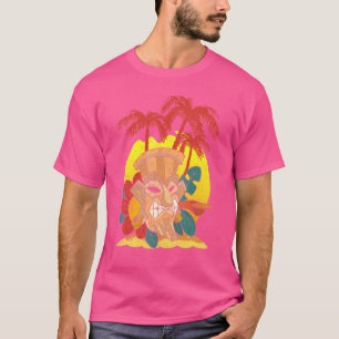 Palm Trees Hawaiian Tiki Mask Luau Party Polynesia T-Shirt