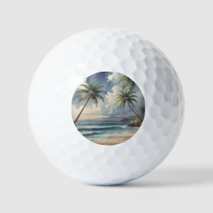 Palm Trees Hawaiian Travel Honolulu Blue Sea Golf Balls