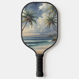 Palm Trees Hawaiian Travel Honolulu Blue Sea Pickleball Paddle