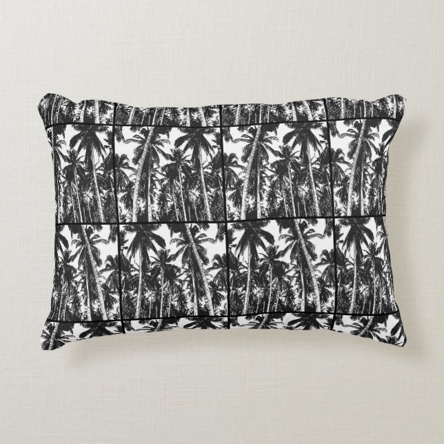 Palm Trees in a Black and White Silhouette Effect Decorative Cushion (Front)