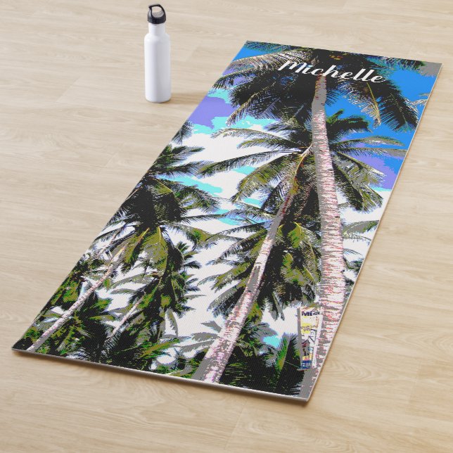 Palm Trees in a Colourful Patterned Design Yoga Mat (In Situ)