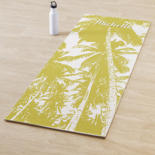 Palm Trees in a Gold Posterised Design Yoga Mat