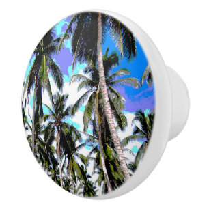 Palm Trees in a Posterised Design Ceramic Knob