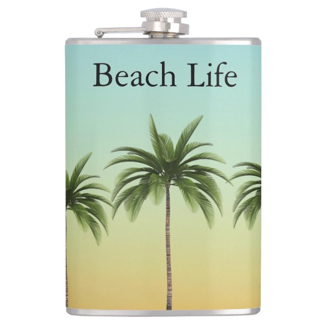 Palm Trees in a Row, beach life               Hip Flask (Front)