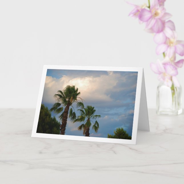 Palm trees in Blue Sky Portrait Card (Orchid)