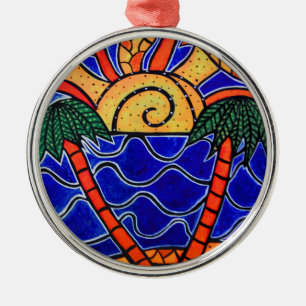 Palm Trees In Sunset Tropical Christmas Ornament