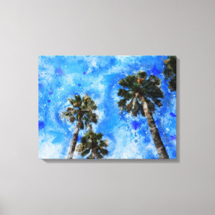 Palm trees in the blue sky canvas print