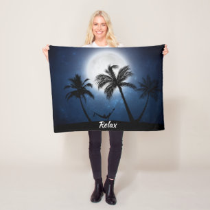 Palm trees in the moonlight fleece blanket