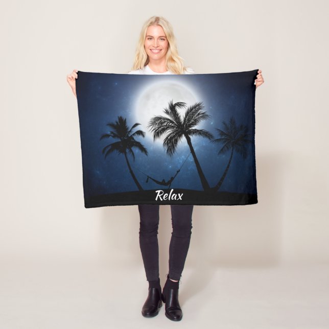 Palm trees in the moonlight fleece blanket (In Situ)