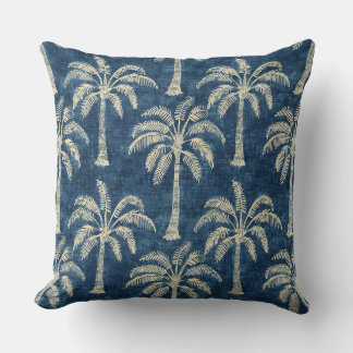 Palm Trees Indigo Blue & Cream Throw Pillow